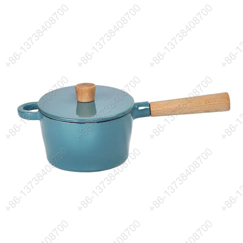 Cast Iron Enameled Casserole Pot Non-Stick Metal Cookware For Stew Pot and Enamel Casserole Pot With Single Wooden Handle