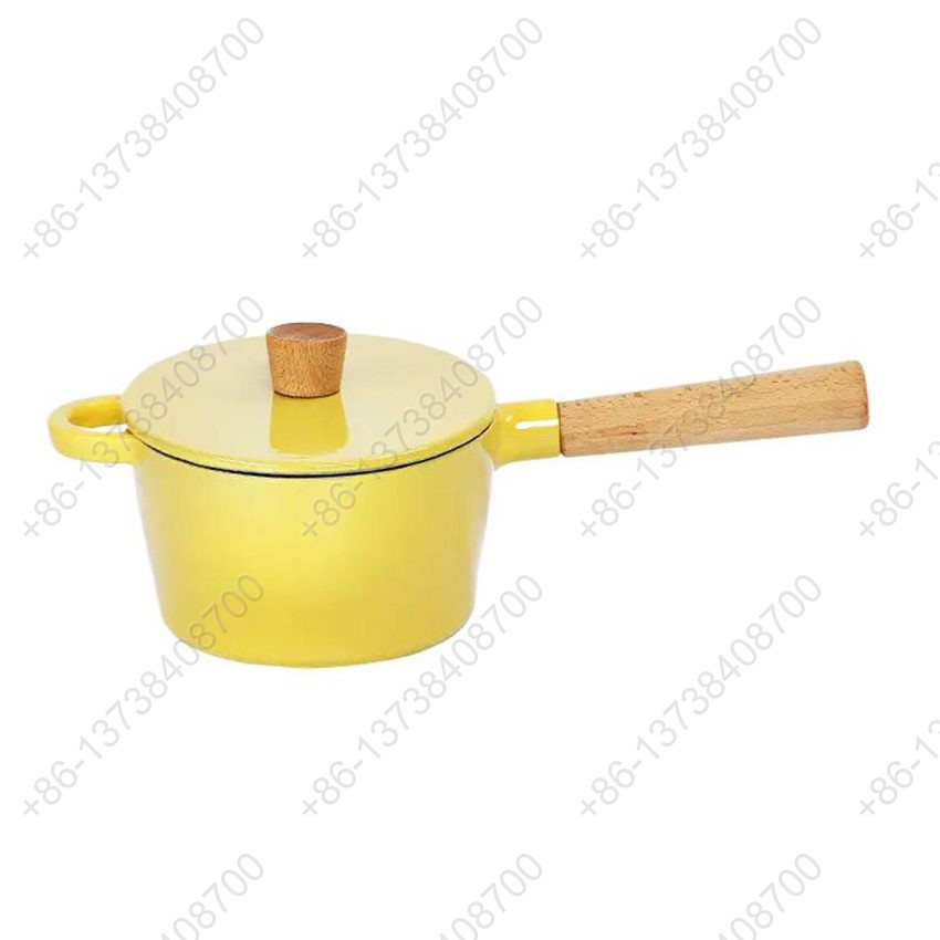 Cast Iron Enameled Casserole Pot Non-Stick Metal Cookware For Stew Pot and Enamel Casserole Pot With Single Wooden Handle