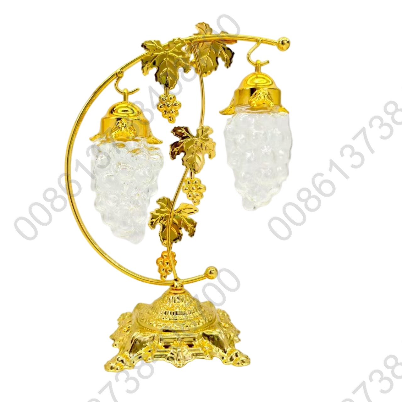 Clear Molded Jewel Faceted Plastic Acrylic Grape Bunches Gold Tone Leaves & Tree Ornaments Set Seasonal Holiday Decor