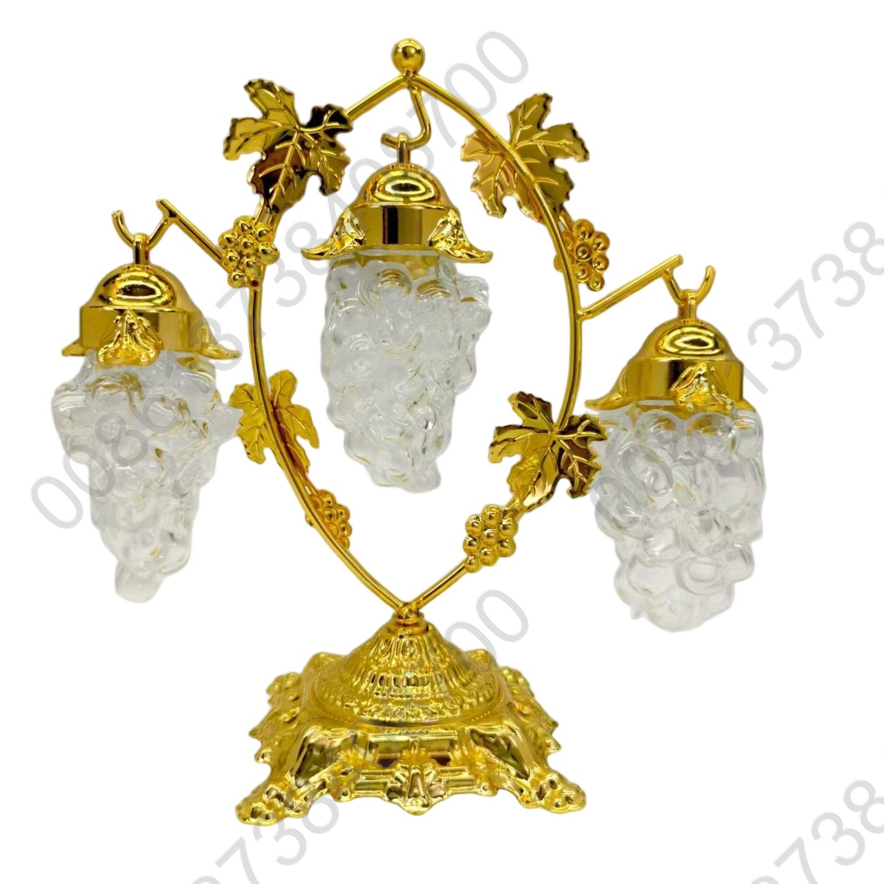 Clear Molded Jewel Faceted Plastic Acrylic Grape Bunches Gold Tone Leaves & Tree Ornaments Set Seasonal Holiday Decor
