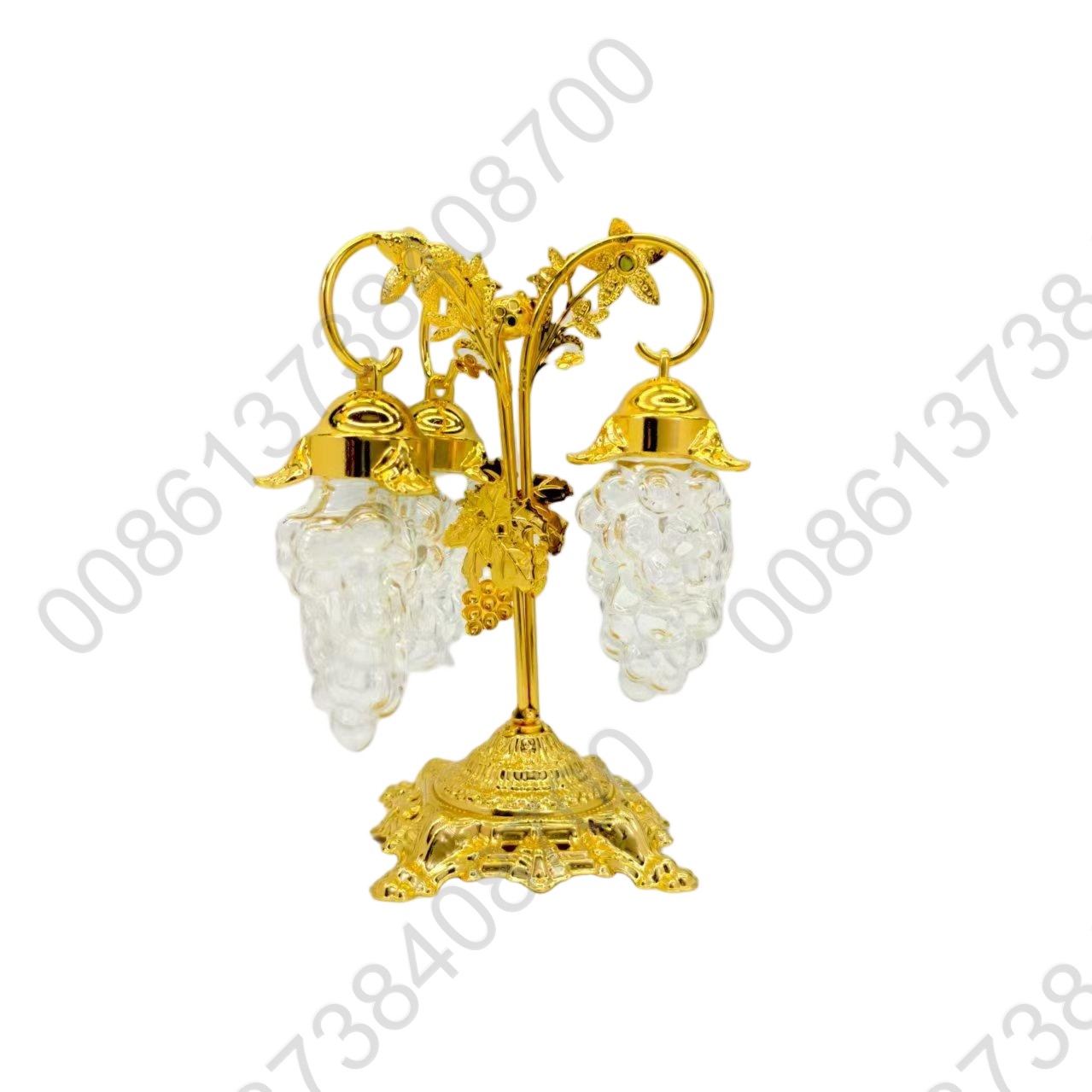 Clear Molded Jewel Faceted Plastic Acrylic Grape Bunches Gold Tone Leaves & Tree Ornaments Set Seasonal Holiday Decor