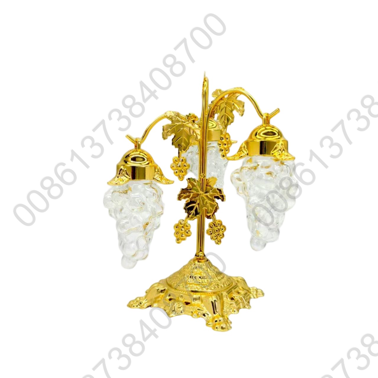 Clear Molded Jewel Faceted Plastic Acrylic Grape Bunches Gold Tone Leaves & Tree Ornaments Set Seasonal Holiday Decor