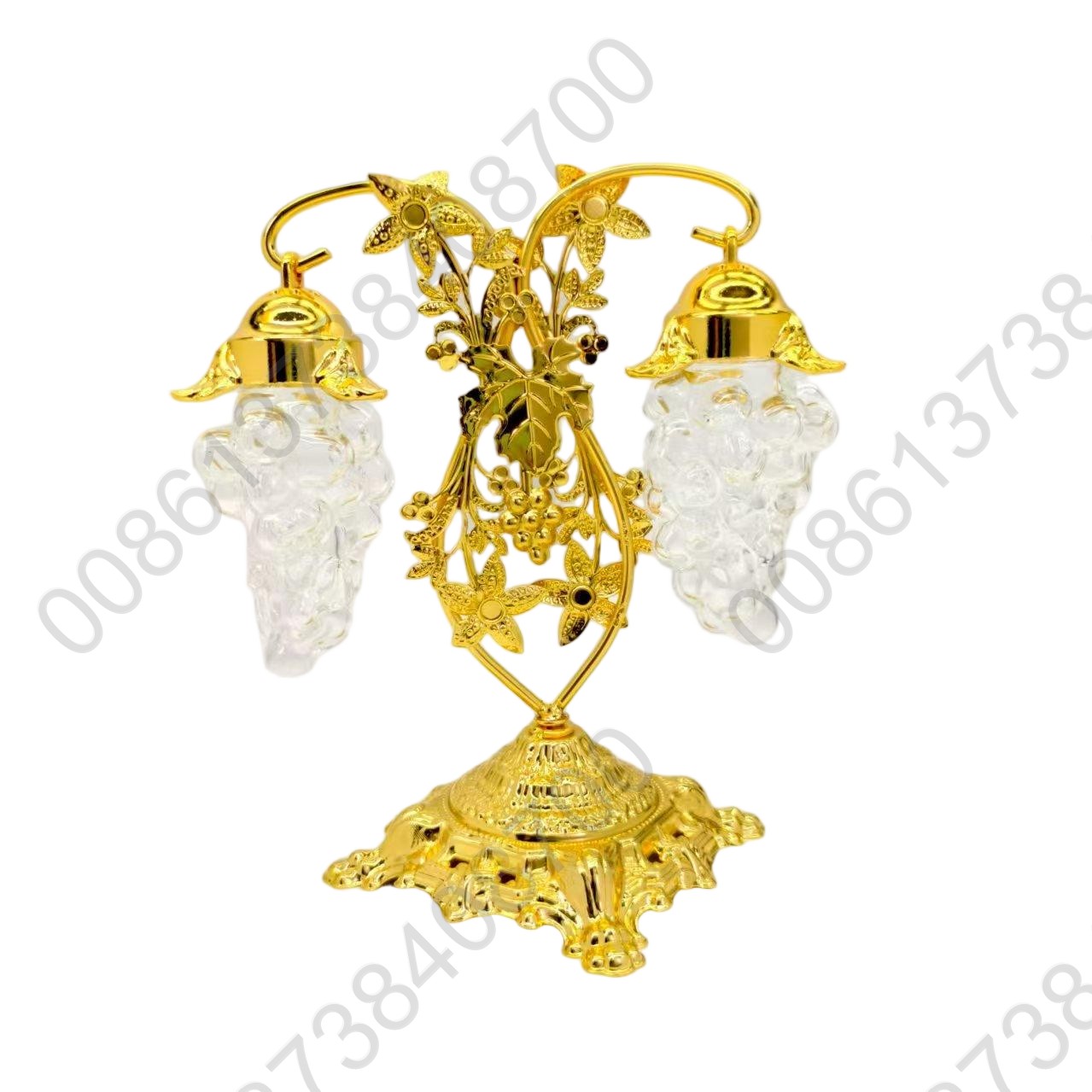 Clear Molded Jewel Faceted Plastic Acrylic Grape Bunches Gold Tone Leaves & Tree Ornaments Set Seasonal Holiday Decor