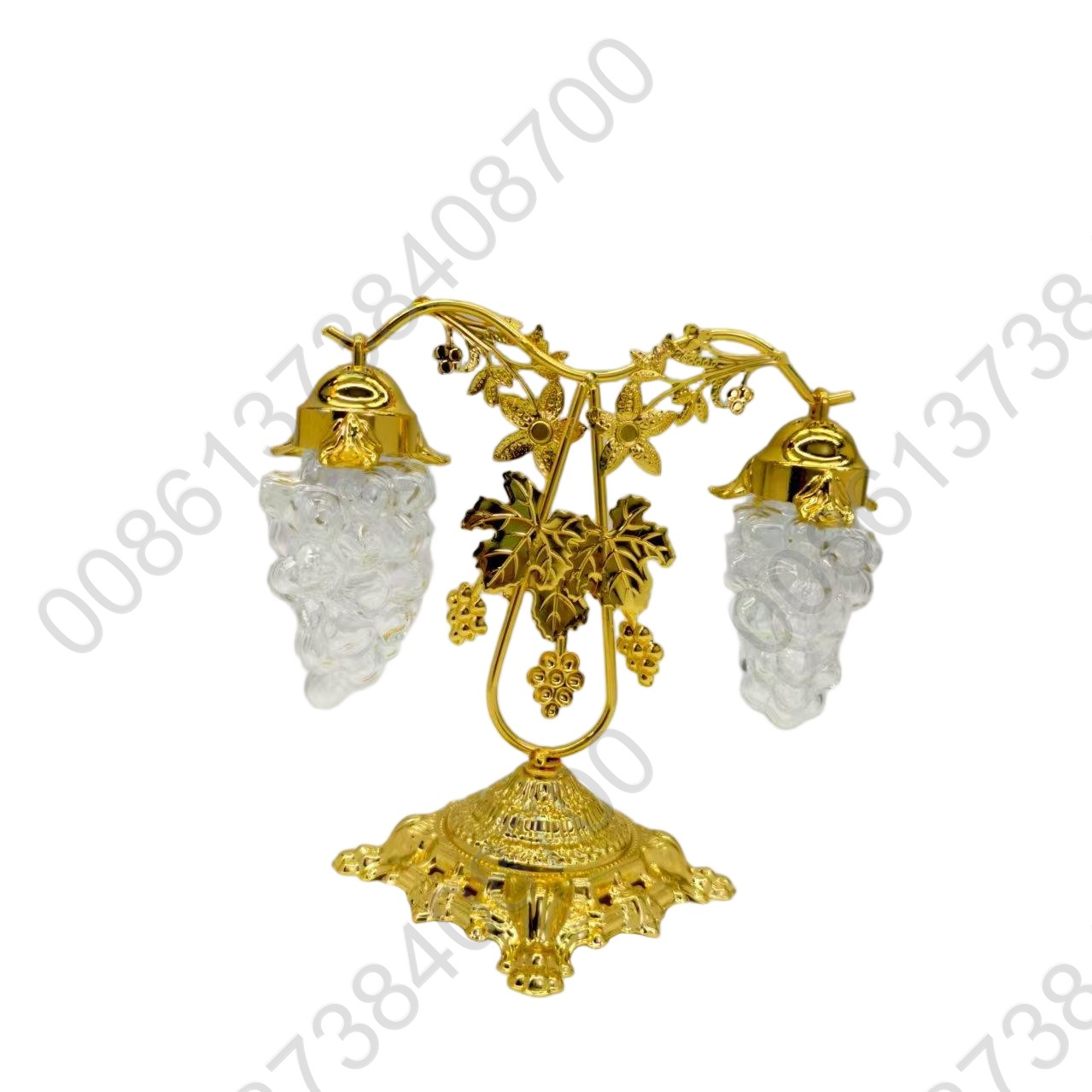 Clear Molded Jewel Faceted Plastic Acrylic Grape Bunches Gold Tone Leaves & Tree Ornaments Set Seasonal Holiday Decor