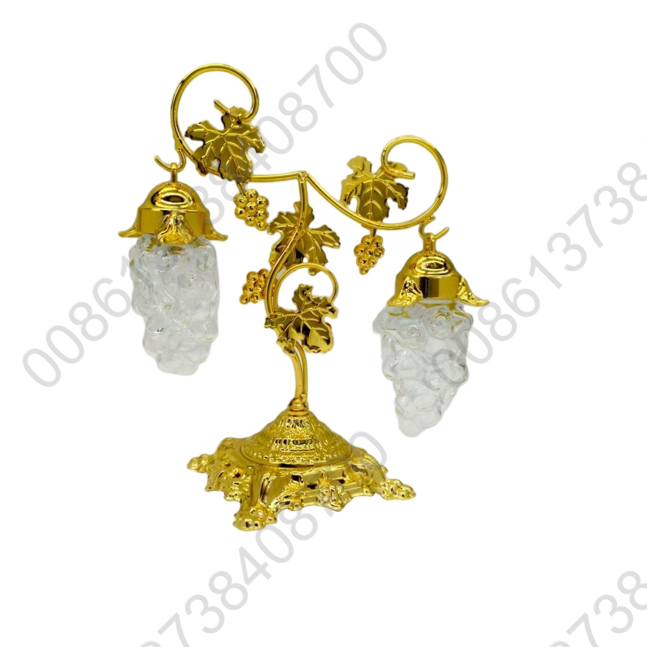 Clear Molded Jewel Faceted Plastic Acrylic Grape Bunches Gold Tone Leaves & Tree Ornaments Set Seasonal Holiday Decor