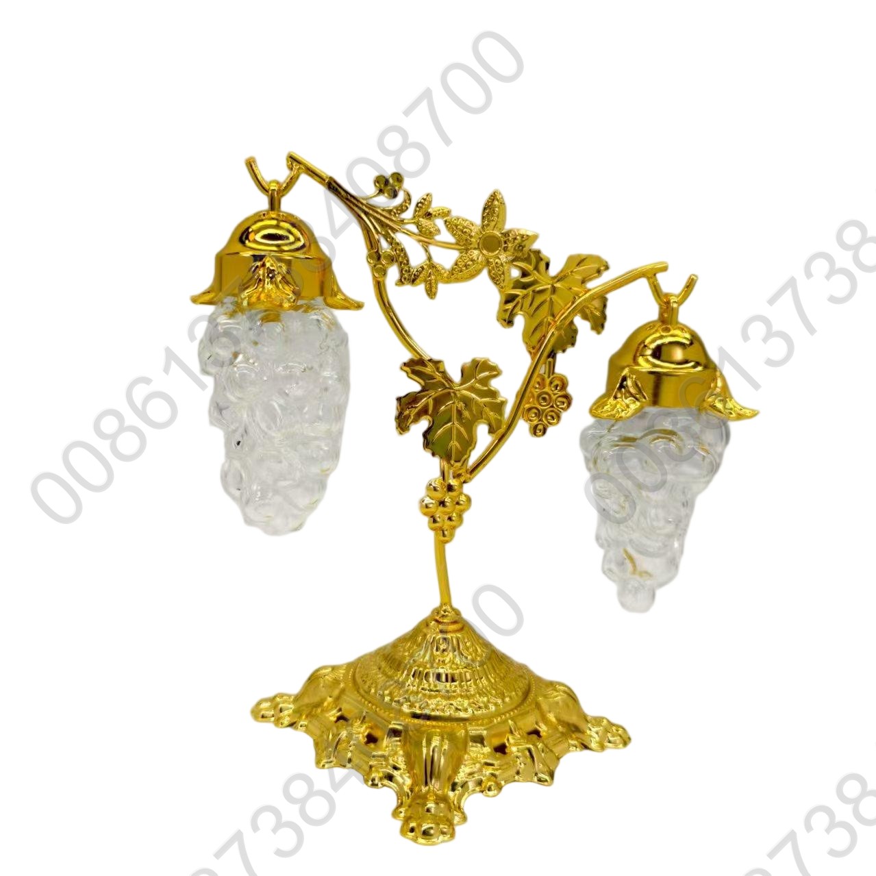 Clear Molded Jewel Faceted Plastic Acrylic Grape Bunches Gold Tone Leaves & Tree Ornaments Set Seasonal Holiday Decor