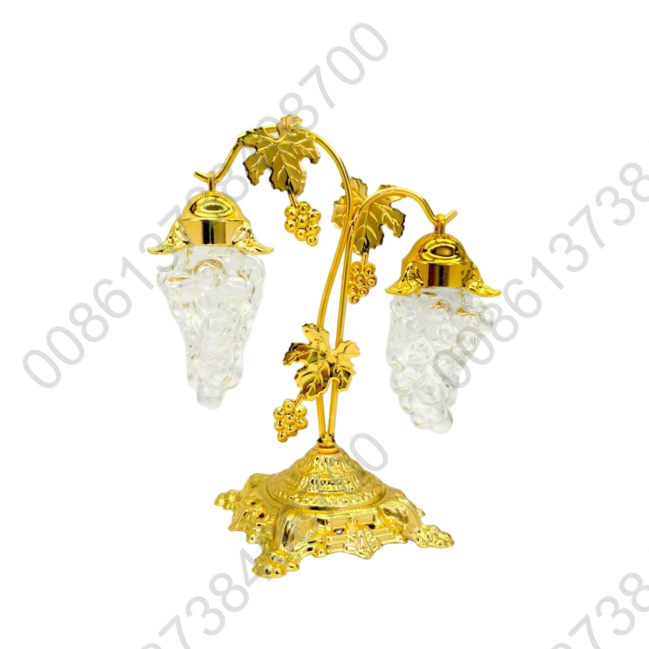Clear Molded Jewel Faceted Plastic Acrylic Grape Bunches Gold Tone Leaves & Tree Ornaments Set Seasonal Holiday Decor