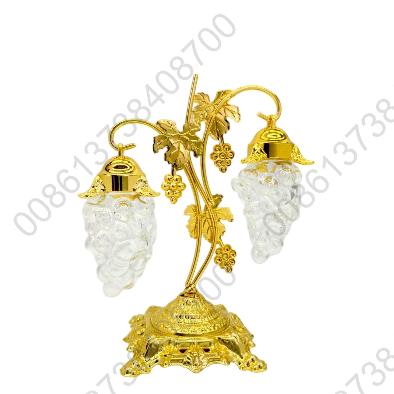Clear Molded Jewel Faceted Plastic Acrylic Grape Bunches Gold Tone Leaves & Tree Ornaments Set Seasonal Holiday Decor