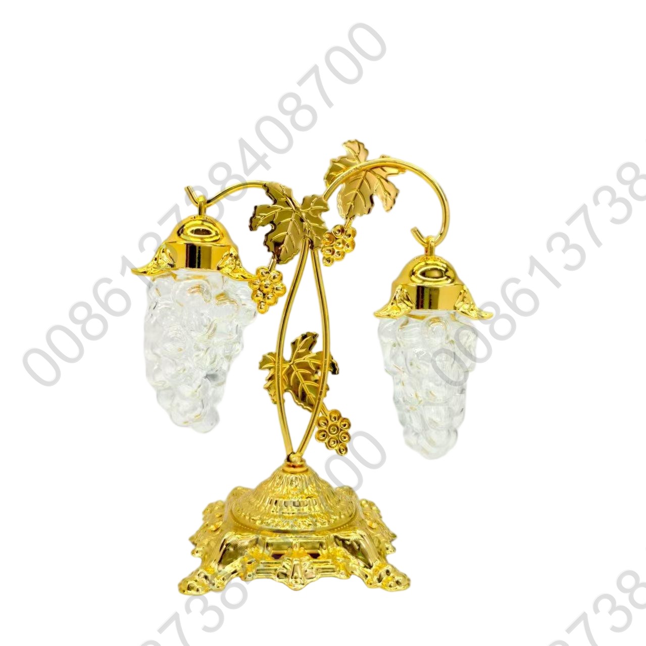 Clear Molded Jewel Faceted Plastic Acrylic Grape Bunches Gold Tone Leaves & Tree Ornaments Set Seasonal Holiday Decor
