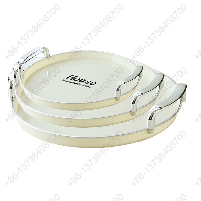 Round Party Serving Plates With Gold /Silver Plated Handles Wedding Party Fruit Dessert Plates Food Storage Tray