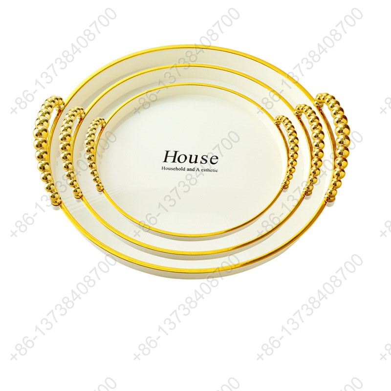 Round Party Serving Plates With Gold /Silver Plated Handles Wedding Party Fruit Dessert Plates Food Storage Tray