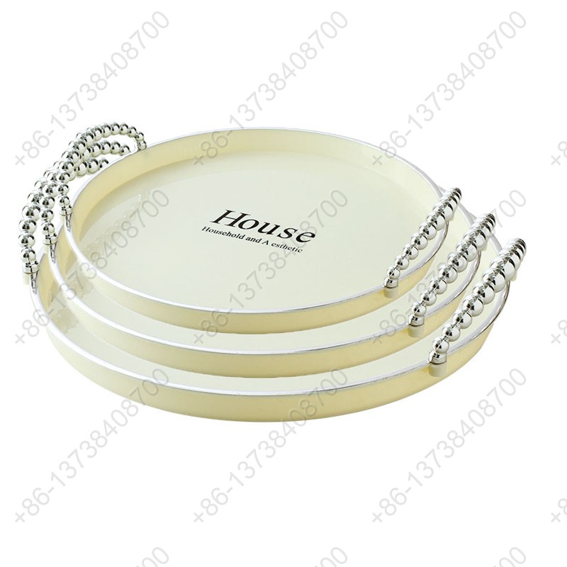 Round Party Serving Plates With Gold /Silver Plated Handles Wedding Party Fruit Dessert Plates Food Storage Tray