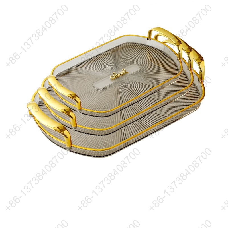 Rectangle Party Serving Plates With Gold /Silver Plated Handles Wedding Party Fruit Dessert Plates Food Storage Tray