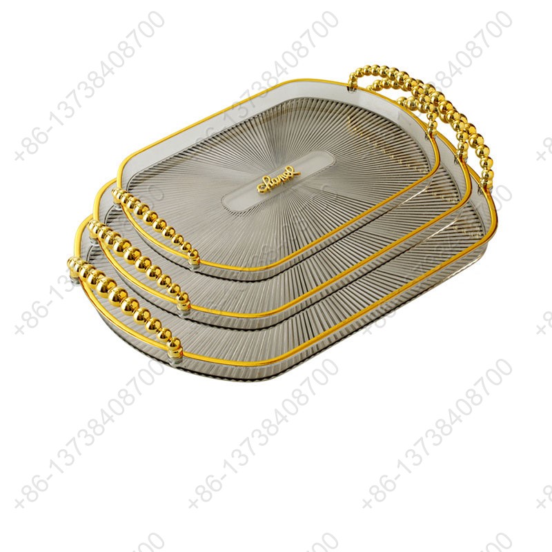 Rectangle Party Serving Plates With Gold /Silver Plated Handles Wedding Party Fruit Dessert Plates Food Storage Tray