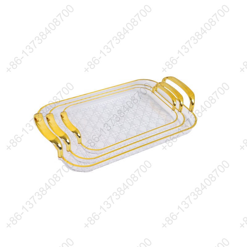 Rectangle Party Serving Plates With Gold /Silver Plated Handles Wedding Party Fruit Dessert Plates Food Storage Tray