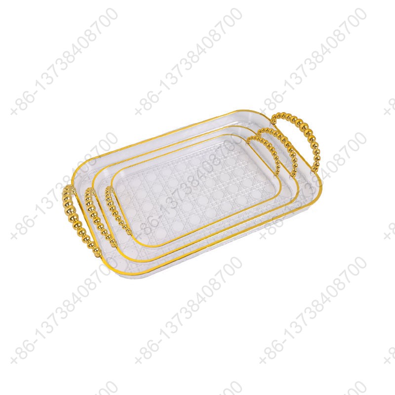Rectangle Party Serving Plates With Gold /Silver Plated Handles Wedding Party Fruit Dessert Plates Food Storage Tray