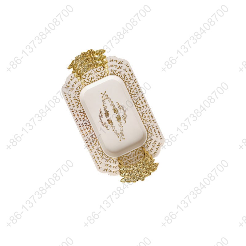 Rectangle Party Serving Plates With Gold /Silver Plated Handles Wedding Party Fruit Dessert Plates Food Storage Tray