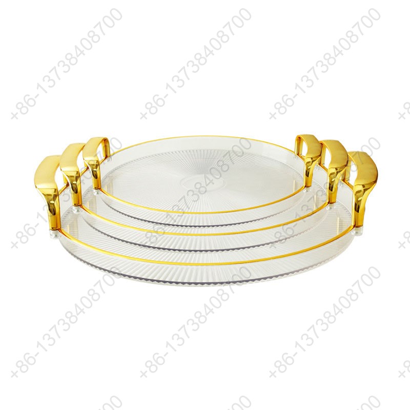 Round Party Serving Plates With Gold /Silver Plated Handles Wedding Party Fruit Dessert Plates Food Storage Tray