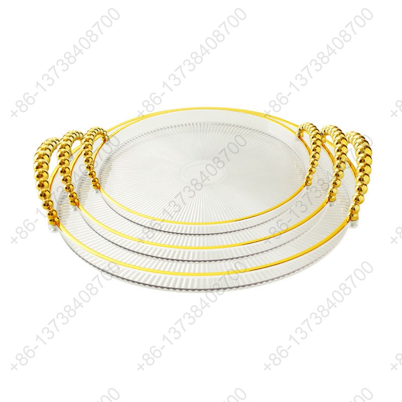 Round Party Serving Plates With Gold /Silver Plated Handles Wedding Party Fruit Dessert Plates Food Storage Tray