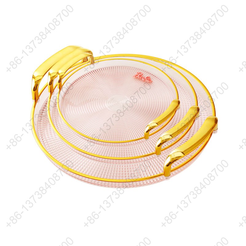 Round Party Serving Plates With Gold /Silver Plated Handles Wedding Party Fruit Dessert Plates Food Storage Tray