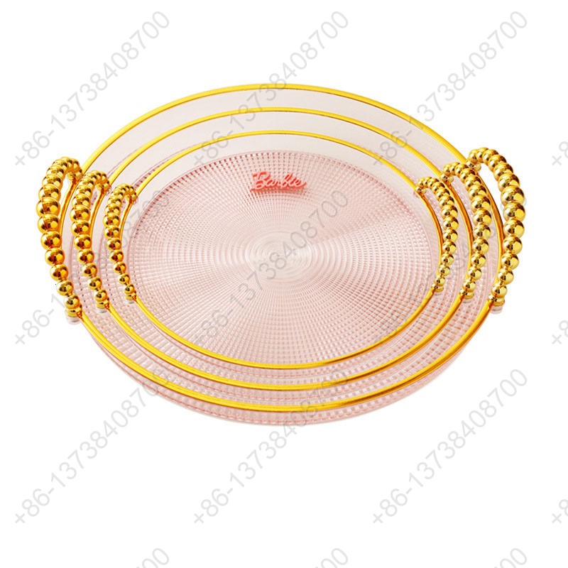 Round Party Serving Plates With Gold /Silver Plated Handles Wedding Party Fruit Dessert Plates Food Storage Tray