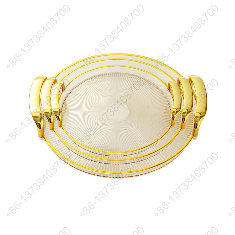 Round Party Serving Plates With Gold /Silver Plated Handles Wedding Party Fruit Dessert Plates Food Storage Tray