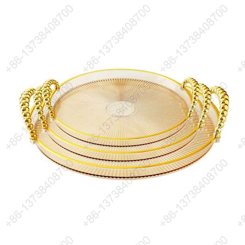 Round Party Serving Plates With Gold /Silver Plated Handles Wedding Party Fruit Dessert Plates Food Storage Tray
