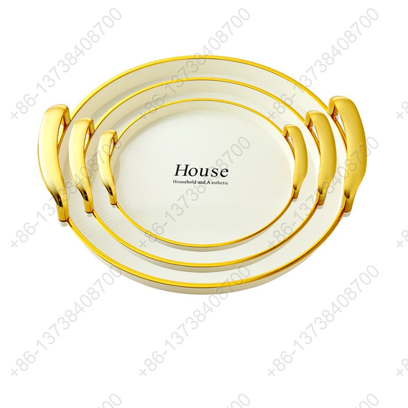 Round Party Serving Plates With Gold /Silver Plated Handles Wedding Party Fruit Dessert Plates Food Storage Tray