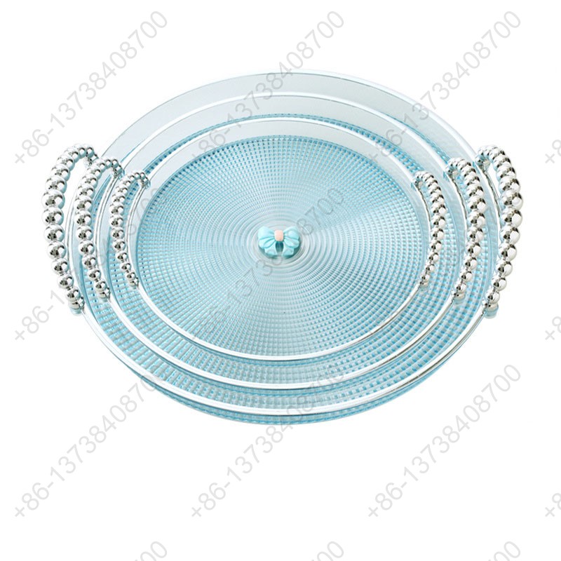 Round Party Serving Plates With Gold /Silver Plated Handles Wedding Party Fruit Dessert Plates Food Storage Tray